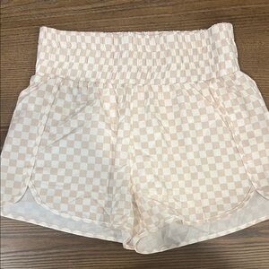 Pink Lily Cream Checkered Athletic Shorts